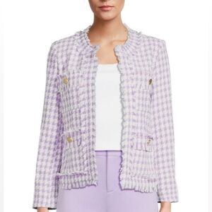 EUC Nanette Lepore Open Front Tweed Houndstooth Jacket - Sz M